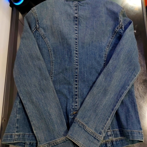 Point Zero Medium Light Blue Jean Jacket with Floral Design Womens XL - Picture 5 of 5